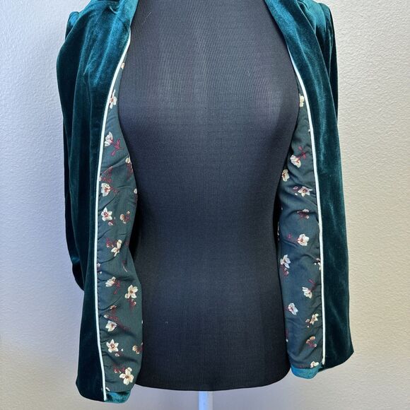 Skies Are Blue NWT Blazer Womens XS Ruched 3/4 Sleeve Velvet Open Front Green - Picture 6 of 13